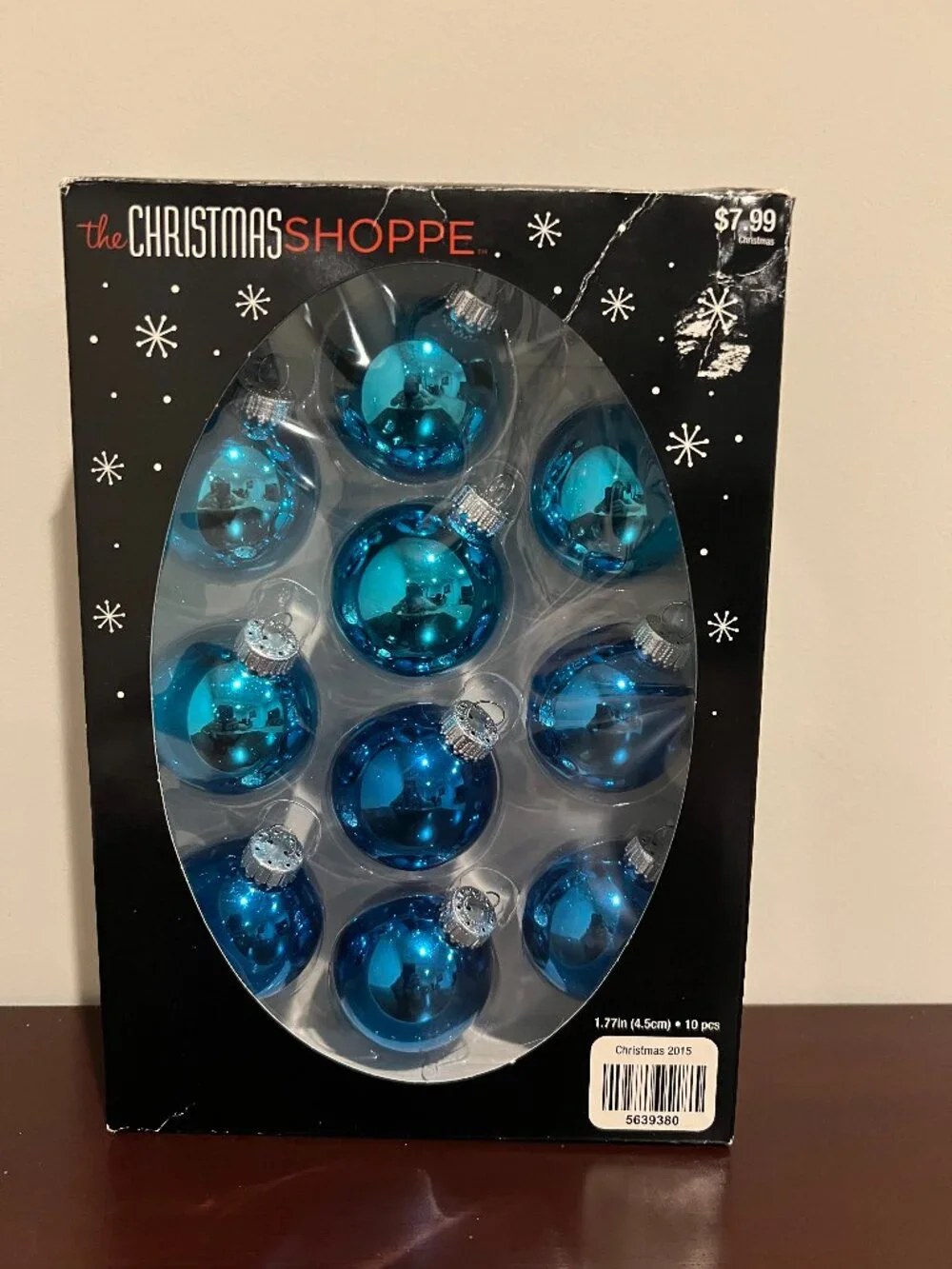 Christmas Shoppe Blue Glass Ball Ornaments Set of 10